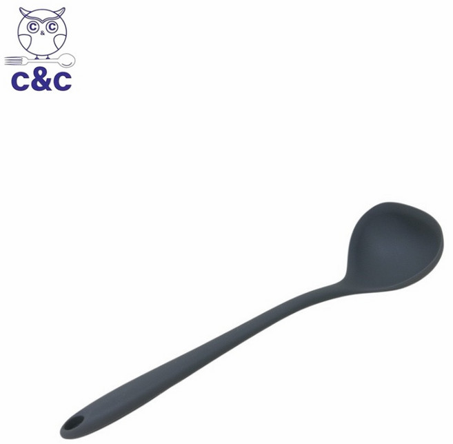 餐具達人【C&C 真新矽膠湯杓】耐熱200度C大湯杓 不沾鍋適用 30公分長柄設計, 灰色, 1個