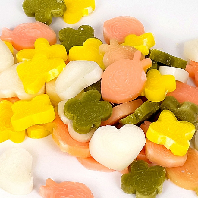 [국내산 우리쌀] 천연분말 4색 4종 믹스 떡국떡 클로버 당근 나비 하트모양, 1개, 500g