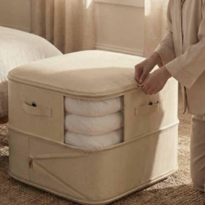 3세대 프리미엄 특대형 압축 파우치 옷정리 이불 수납 정리함 대용량 리빙박스, 1개, 라이트 베이지