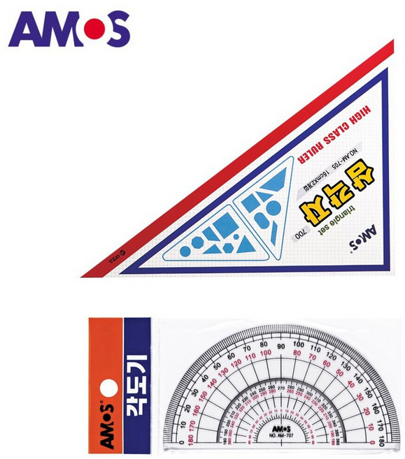 AMOS 각도기+삼각자 세트, 1세트