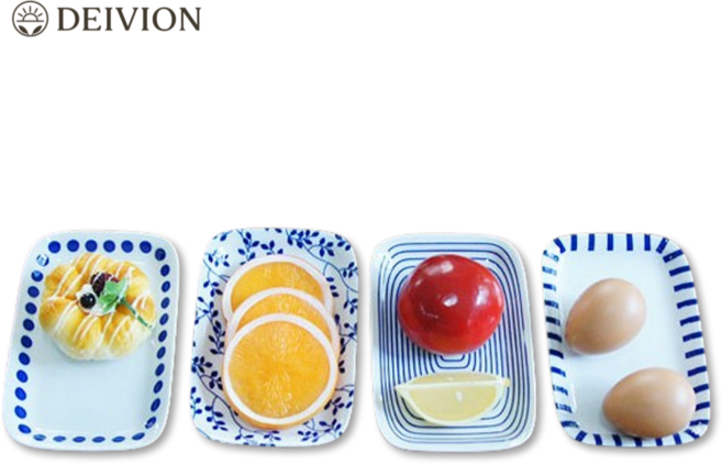 일본 에가와리 접시 4P 세트 도자기 디저트 브런치 미니 직사각접시