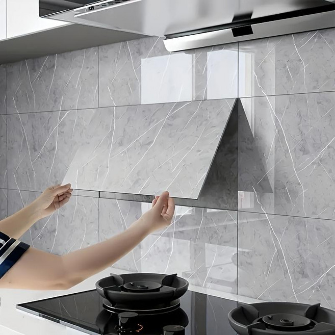 붙이는 대리석 타일 스티커 방수 접착 벽지 시트지 3D 입체 타일 32P 세트, 그레이마블