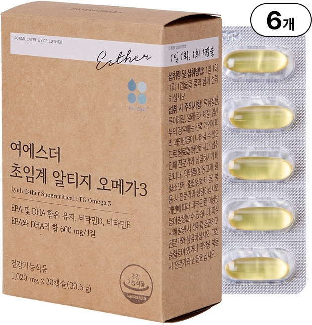 본사직영 여에스더 초임계 알티지 오메가3 1020mg, 30정, 6박스