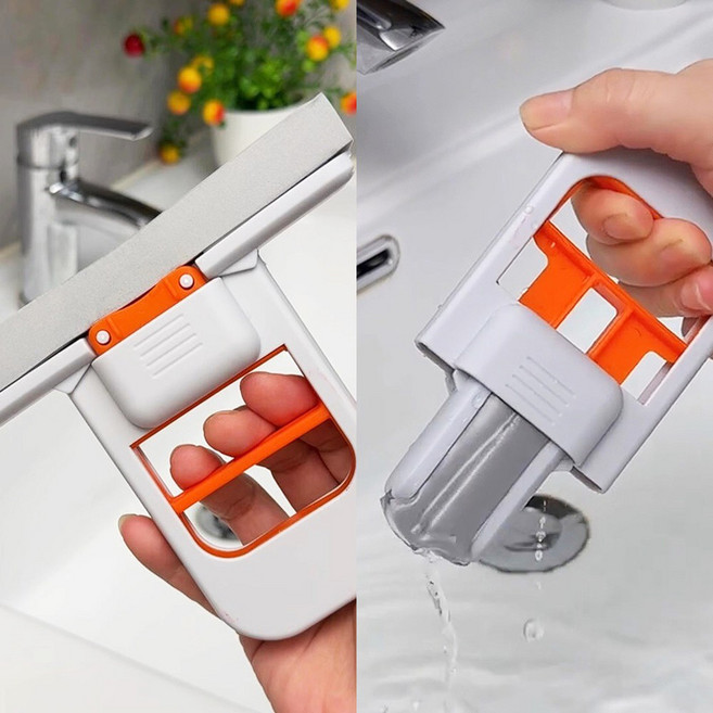 예삐스토어 미니 핸즈프리 물기제거 스퀴지 밀대 걸래 원터치 접이식 스펀지 청소, 화이트오렌지+화이트오렌지, 1세트