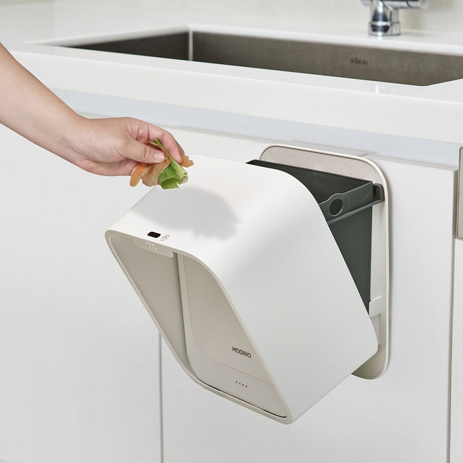 모디노 자동센서 걸이형 휴지통 벽걸이 싱크대 음식물쓰레기통, 화이트