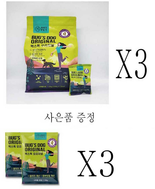 벅스펫 벅스독 오리지널, 곤충, 1.2kg, 3개