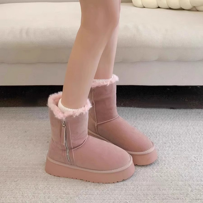 스타일닥터 통굽 보온 기모 여성미들부츠 지퍼 방수 여솜화