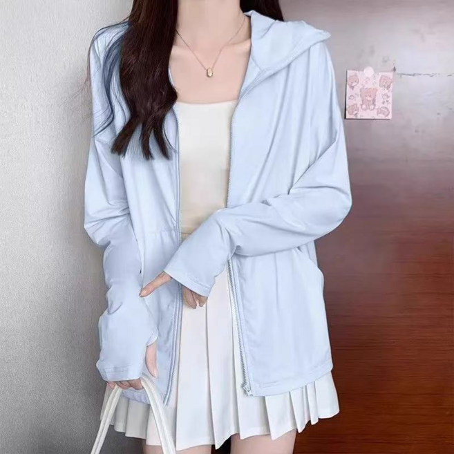夏季防曬衣女寬鬆運動服開衫薄外套, 藍色, S【建議70-90斤】