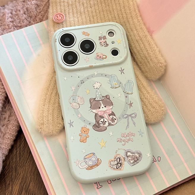 아펙시움 아이폰 15 16 17 프로 프로맥스 휴대폰 멕세이프 지지대 케이스 하트 고양이