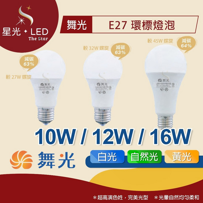 星光 LED 舞光 環標燈泡 10W 12W 16W 環標燈泡 節標燈泡 燈泡 省電燈泡 球泡, 1個, 12W,白光