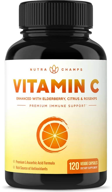 뉴트라챔프 비타민C 1000mg 바이오플라보노이드 엘더베리 120캡슐, 120 Count, 1통, 120정 - 쿠팡