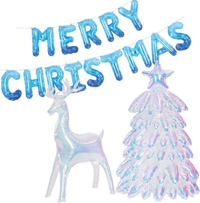 하하홈파티 크리스마스 홀로그램 풍선 SET 크리스탈 트리 + 레인디어은박풍선 + 가랜드