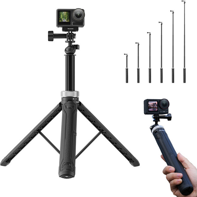 텔레신 고프로 오즈모 액션 150cm 6단 셀카봉 삼각대 모노포드 인스타 360 에이스프로, 1개, 액션캠 6단 삼각대 셀카봉