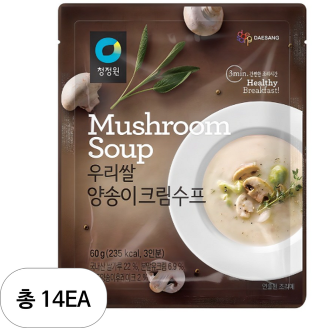 청정원 우리쌀 양송이 크림수프60g, 60g, 14개