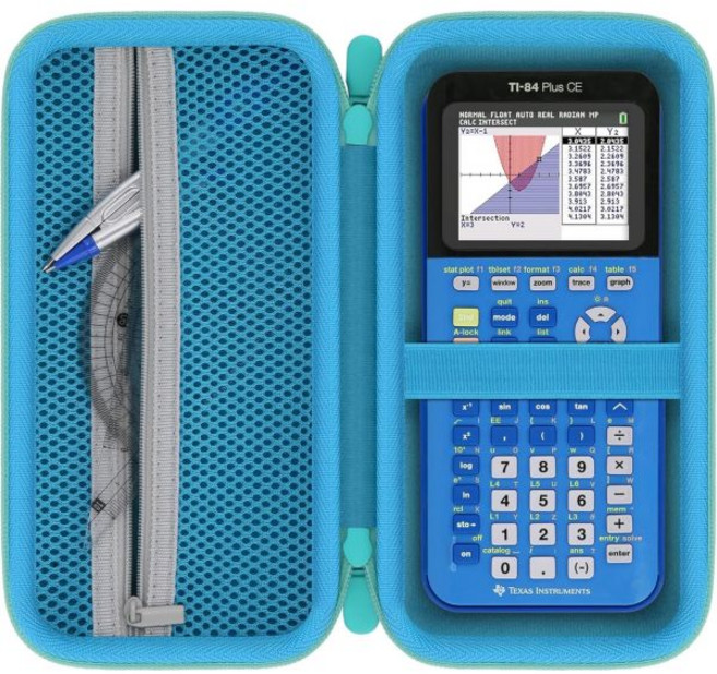 텍사스 인스트루먼트 TI-84 플러스 CE/TI-84 플러스/TI-Nspire CX II CAS/TI-Nspire II/TI-83 플러스/TI-89 티타늄 컬러 그래핑 계산기(블랙, Blue Case/Mint Green Zipper