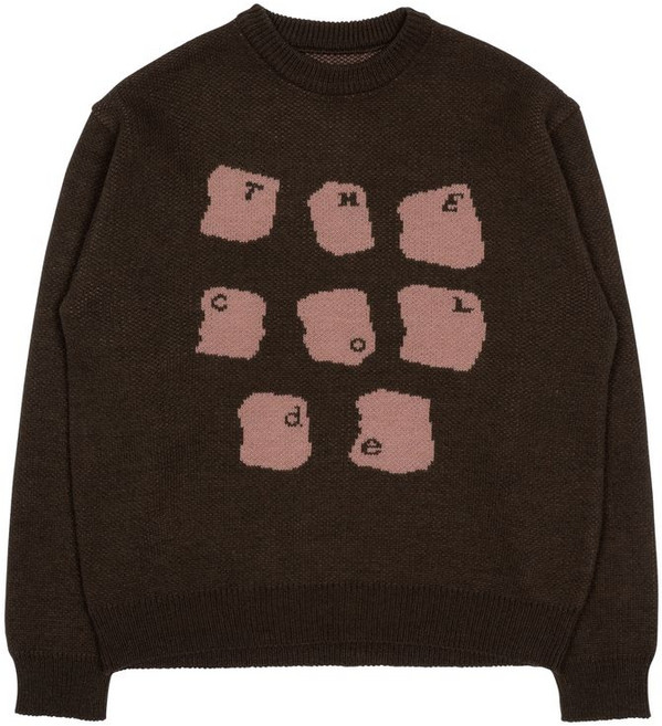 THE COLDEST MOMENT TCM typing logo knit brown