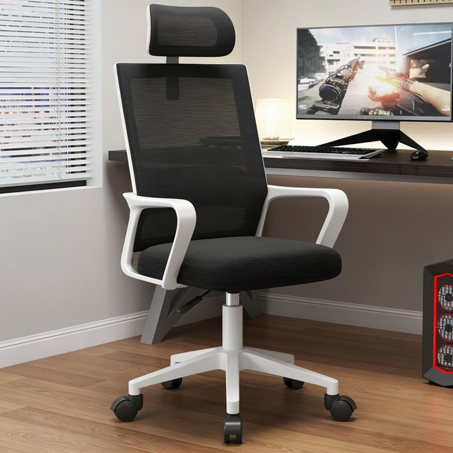 리보아 편안한 사무용 컴퓨터 메쉬 의자, 블랙 화이트