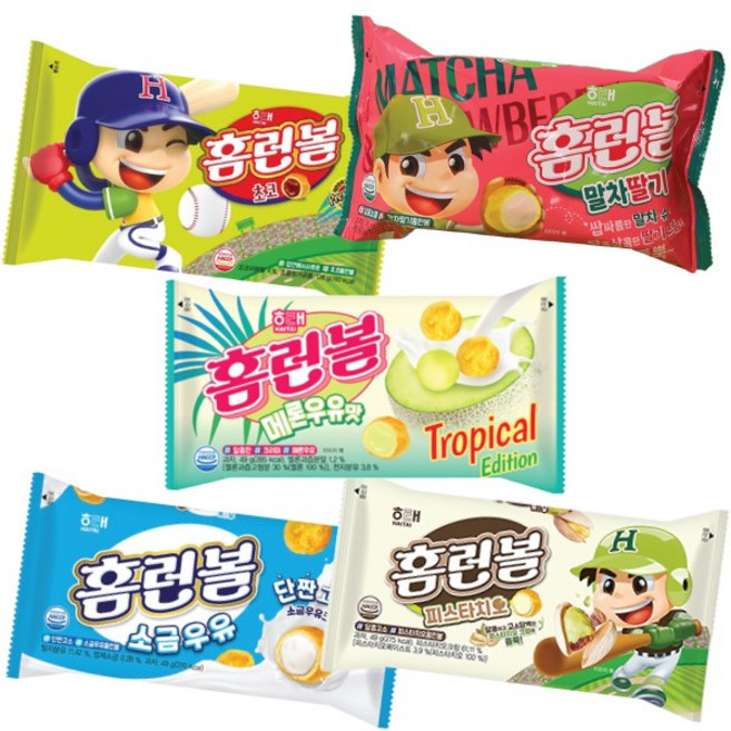해태제과 홈런볼 메론우유+초코+말차딸기+소금우유+피스타치오 과자한세트, 217g, 1개