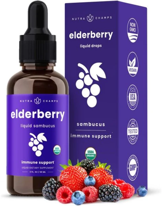 NutraChamps Black Elderberry Syrup Potent 2000mg 10:1 Extract Sambucus Elderberry Syrup Antioxida, 1개 - 쿠팡