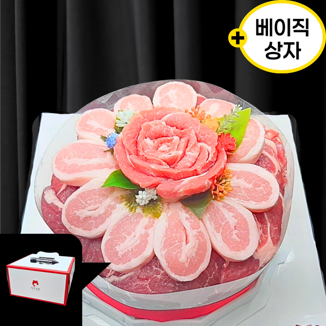 하루정육] 한돈케이크 800g 모듬구이세트 선물용 고기케익, 1세트, 생일토퍼+기본상자 포장