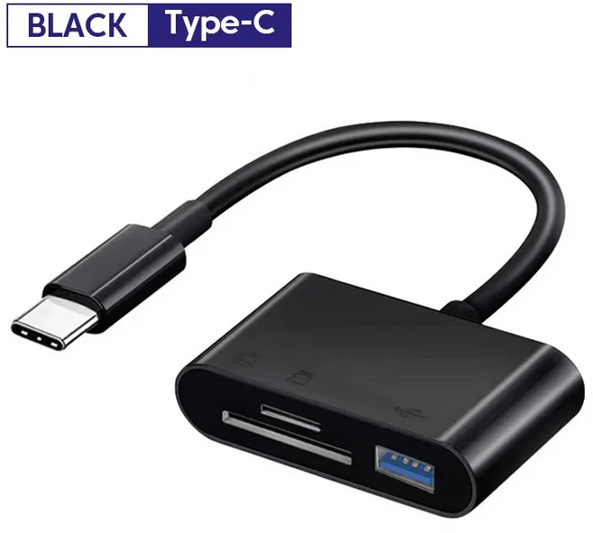 3in 1 Type C 카드 리더 어댑터 OTG TF SD USB-C 메모리 변환기 otg For Macbook 노트북 Samsung Huawei Xi, 01 Black