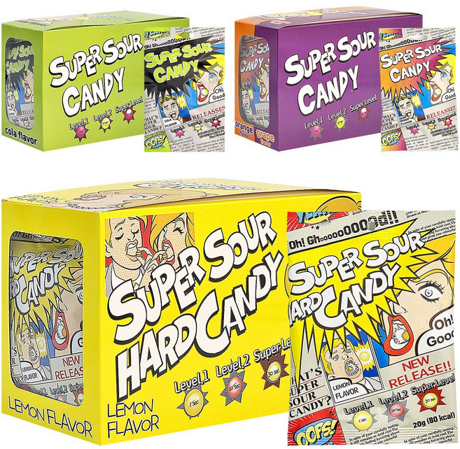 슈퍼 사우어 캔디 3종 20g (레몬향 20개 + 콜라향 20개 + 포도향&오렌지향 20개)