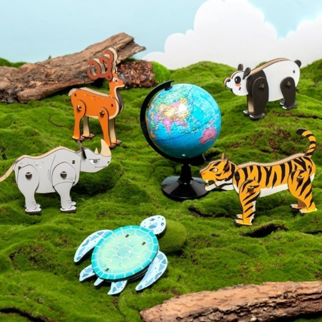 지구 환경보호 학습 멸종위기 동물 MDF 퍼즐 입체 모형 DIY 아이놀이 어린이집만들기 키트, 대왕판다 S240102D