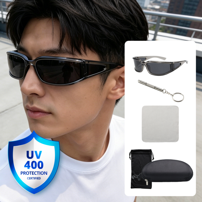 온도비움 스포츠 선글라스 고글 UV400 자외선차단 랩어라운드 러닝 라이딩, 1개, 그레이