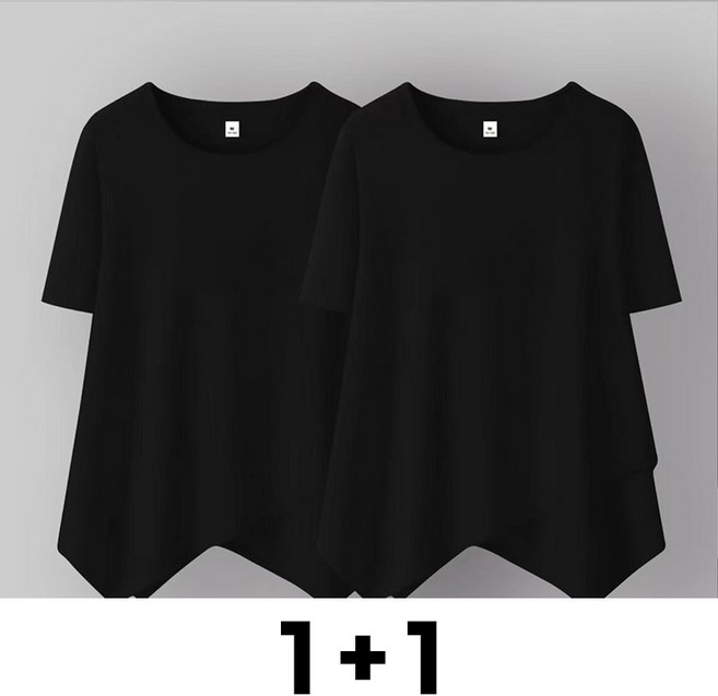 메인워크 1+1 중년 여성 빅사이즈 라운드넥 반팔 티셔츠 여름용 엄마옷 냉장고 루즈핏 솔리드 이너 패션 오버핏 하객룩 시크 이너 티 2매입