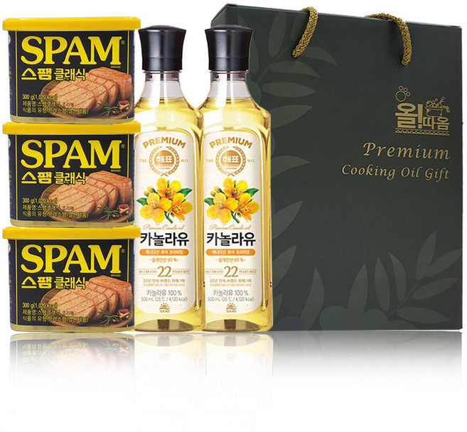올따옴) 스팸 클래식 300g 3입+해표 카놀라유 500ml 2입 복합 선물세트, 1개