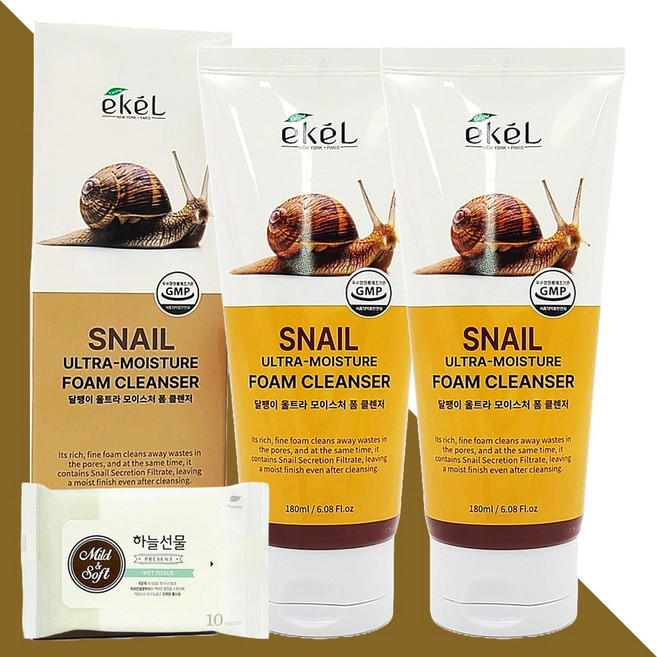 이켈 달팽이 울트라 모이스처 폼 클렌저 180ml 2개(+휴대용 물티슈 1개), 01 이켈 달팽이 폼 클렌저 180ml 2개