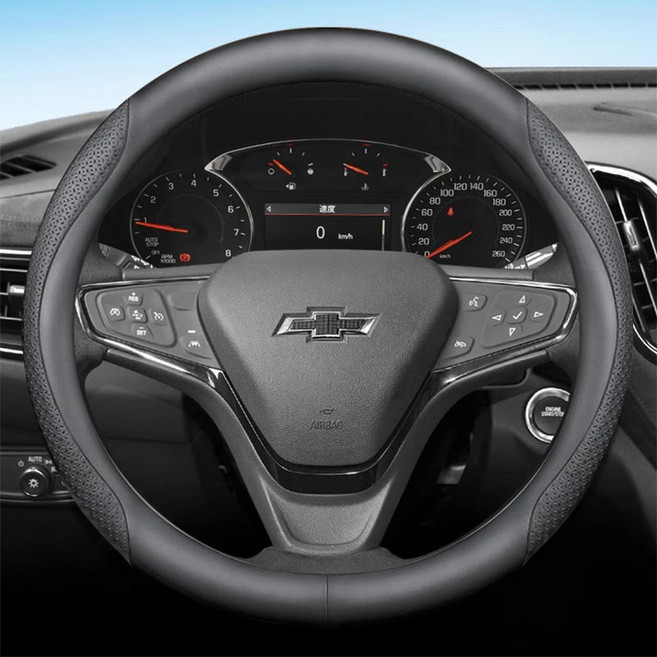 쉐보레 전차종 호환 프리미엄 나파 가죽 카본 핸들커버, 원형(C-02), 블랙 엠보
