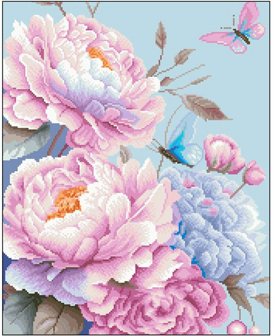 실십자수 DIY패키지 도안 세트 돈들어오는 재물 꽃 풍경 자연, 모란나비 50x60cm, 1개