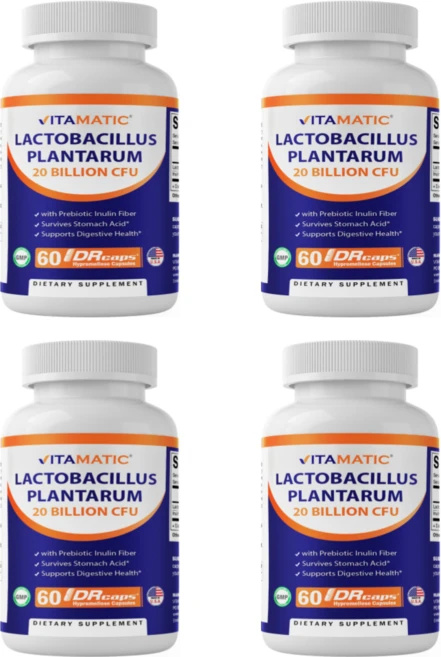 [해외] Vitamatic 락토바실러스 플란타룸(Lactobacillus Plantarum) 200억 CFU, 60정, 4개 - 쿠팡