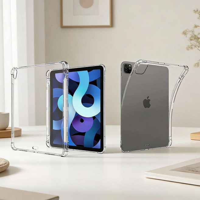 山水之寶 TPU清透四角氣囊 內置觸控筆槽平板保護殼, 透明, 1個, iPad mini 7/mini 6 8.3 吋 (2024/2021)