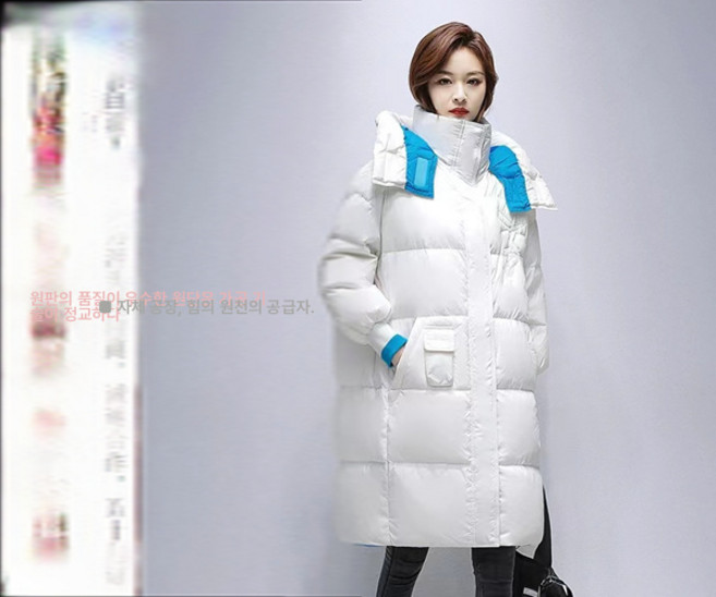 블랙 펄 패딩 여중 롱 겨울 후드집업 모던코트