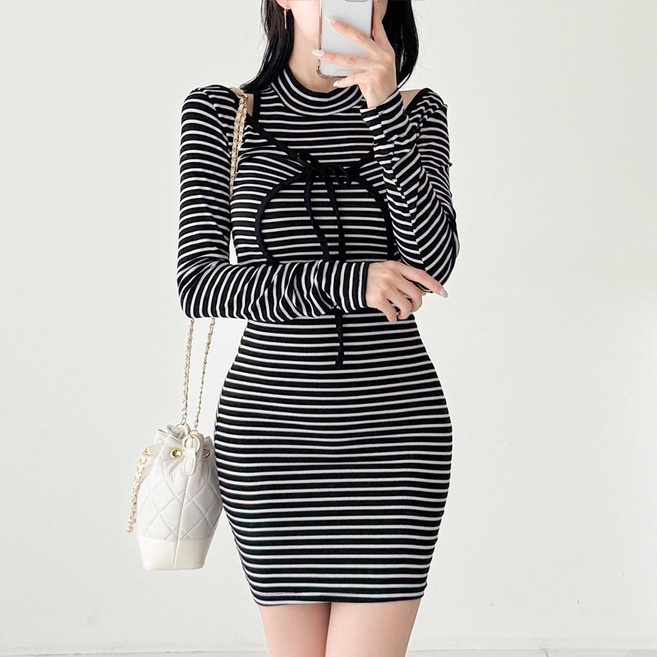 글램디브 리홀링 미니원피스 스트라이프 가디건 세트 AC1213