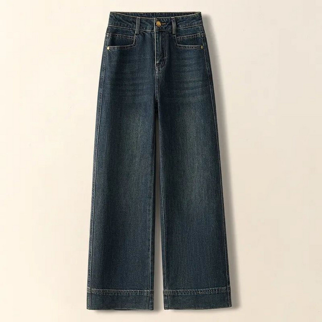 AOKADA 여성바지 하이웨스트 와이드 팬츠 루즈핏 일자핏 청바지 데님 팬츠 9부바지