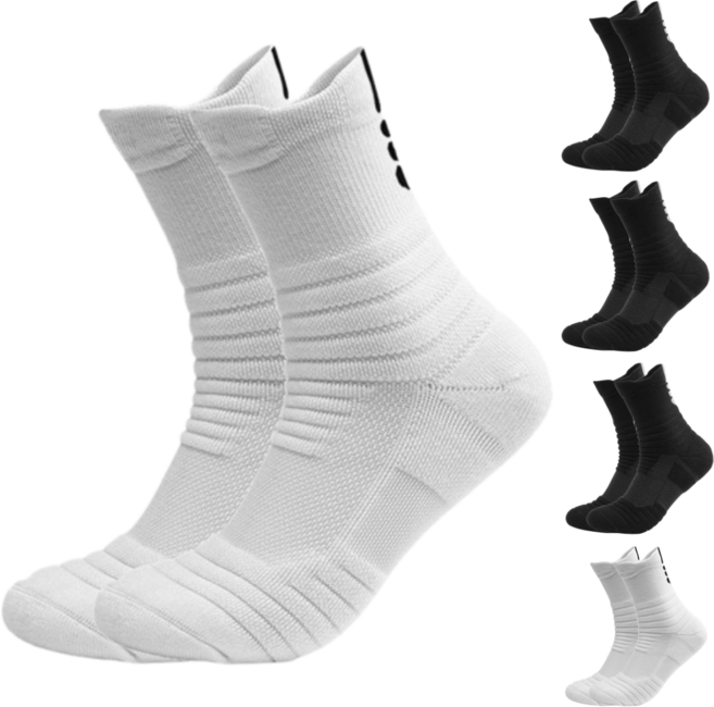 크로스몰 스포츠양말 이중쿠션 도톰 중목 운동용 5켤레 세트, 블랙3+화이트2, 1세트