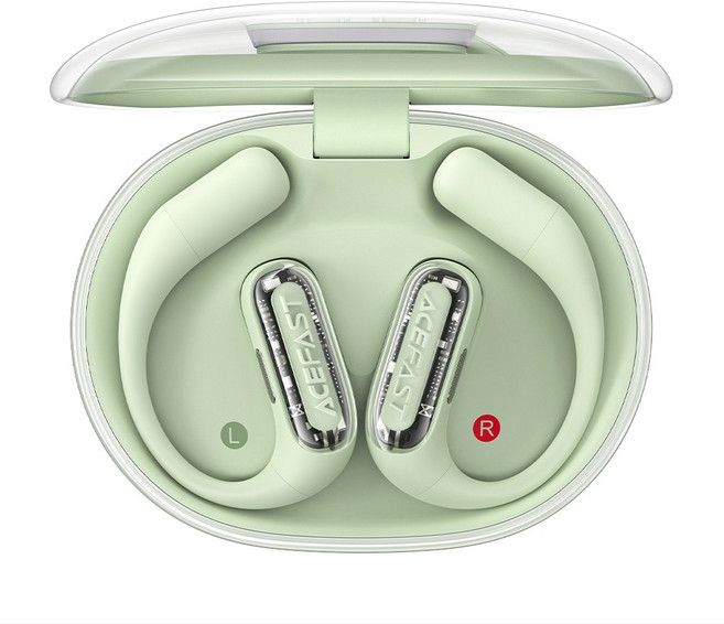 ACEFAST 투명 오픈형 무선 블루투스 이어폰 노이즈캔슬링 LED 귀걸이형 ACEFIT Pro, 그린