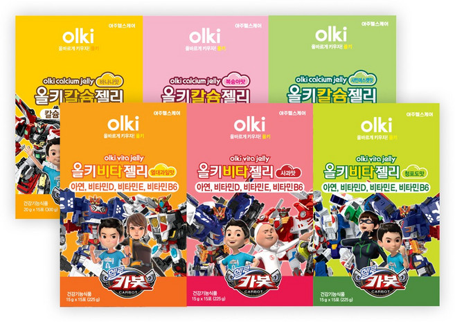 올키X헬로카봇 비타+칼슘젤리 6박스 (총 90포), 20g, 15회분