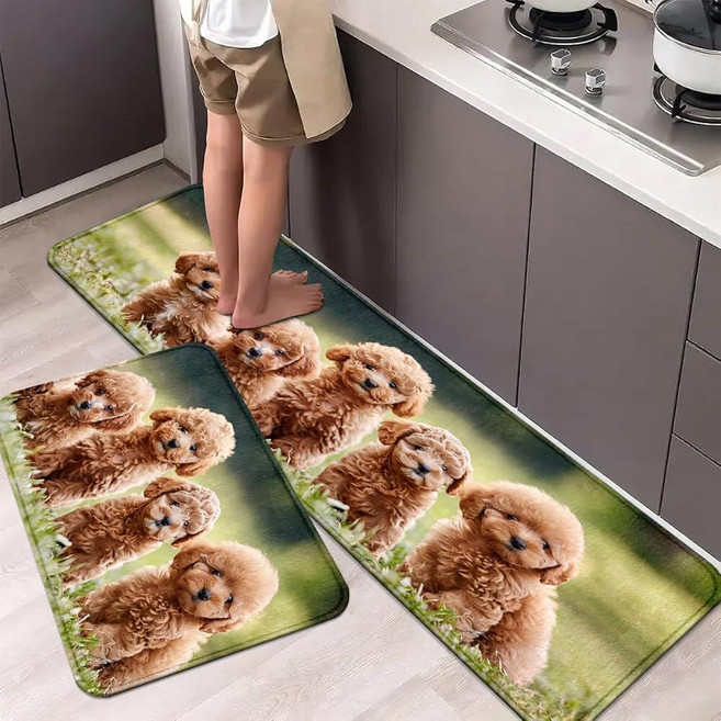 Treeswift Cute Poodle Puppy Kitchen Rug Set Soft Anti-Fatigue Floor Mat with Non Slip Backing Co, Poodle 6