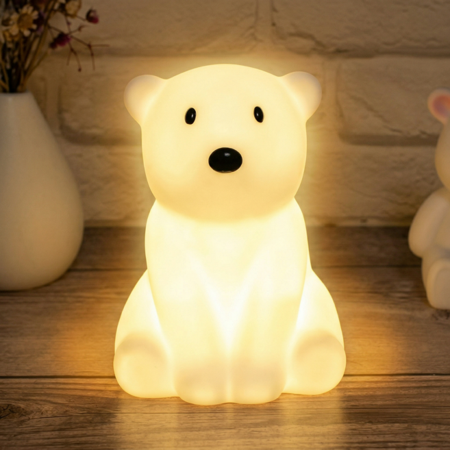 이지스홈 동물 무드등 미니 수면등 건전지타입, 곰돌이 화이트