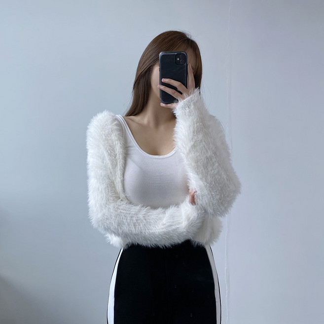 바나나2 크롭기장 따뜻한 여성 러블리 부클 퍼 가디건 4color