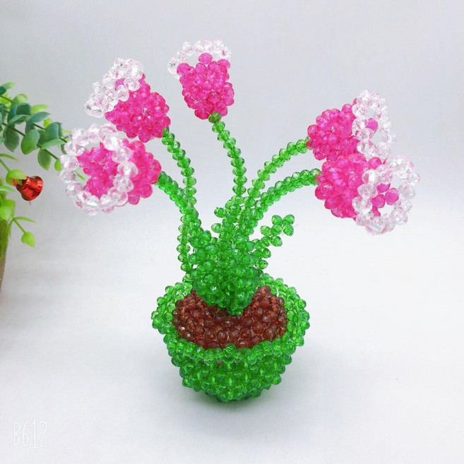 왕짱몰 비즈꽃다발만들기 비즈 화분 키트 장식 DIY 구슬 재료, 진분홍 릴리 화분