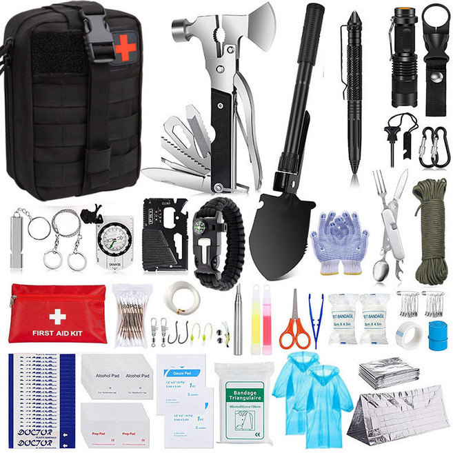 재난 서바이벌 생존 가방 비상용품 키트 35종 캠핑 응급 피난 전쟁 대비 물품 세트 배낭, 1세트, 흑색