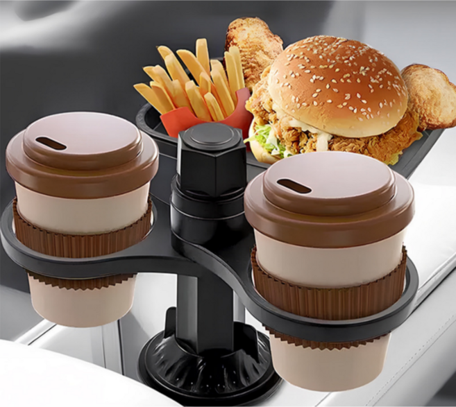 드림캐쳐 360도 회전형 차량용 트레이 간식 테이블 컵홀더, 블랙, 1개