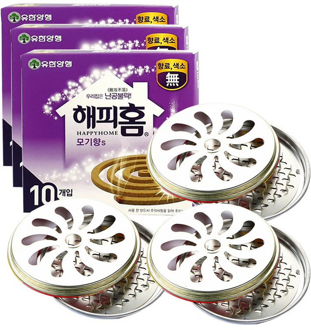 A2Z 해피홈 모기향s 30개 + 연소기 3개세트 무색소 무향 모기퇴치, 130g, 1개