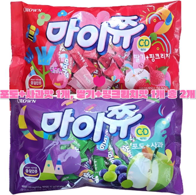 크라운 마이쮸 딸기 복숭아 720g + 포도 사과 720g 세트, 2개