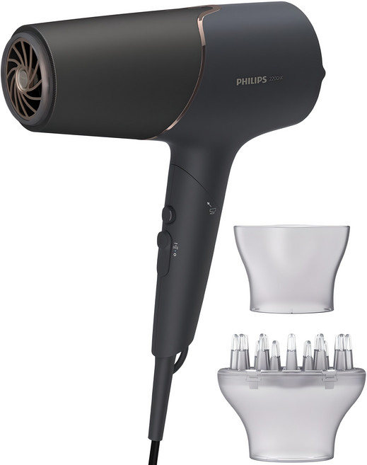 필립스 써모 쉴드 헤어 드라이기 2200W, BHD538/29, 블랙 + 로즈골드
